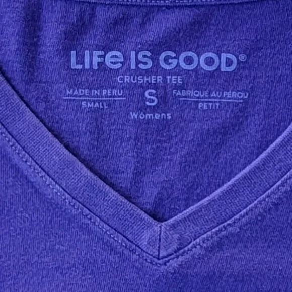 Life Is Good Purple V-Neck Daisies in Mason Jar Short Sleeve Crusher Tee - S - Picture 7 of 8